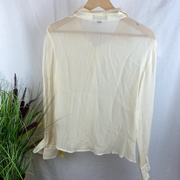 Kasper 100% Silk Ivory Pleat Front Button Up Long Sleeve Blouse Top 10 - Picture 3 of 4